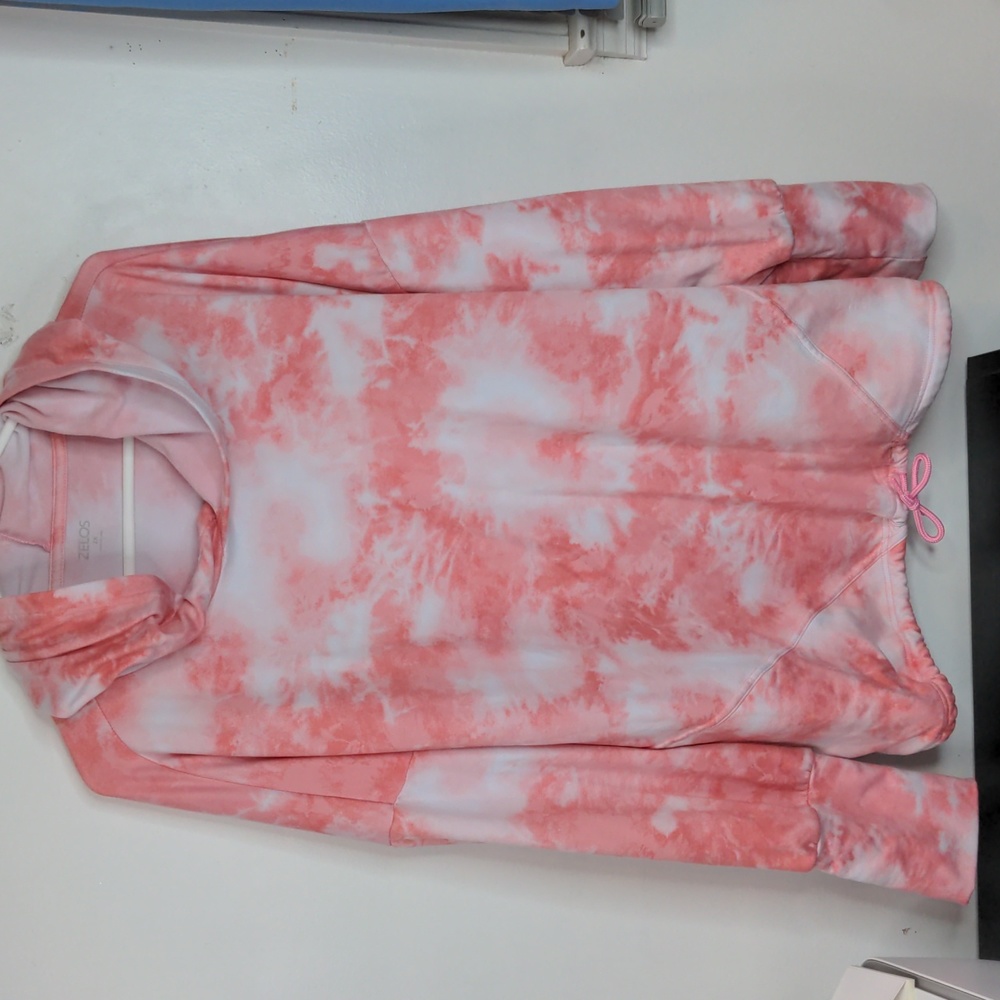 ZELOS Plus Size Tummy Control Tie Dye Hoodie in Bubblegum Pink 2XL